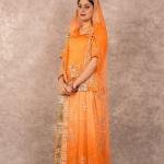 Peach Aari Zardozi Work Poshak | Bamber Satin with Shaded Odhna | Jaipurio Designer Collection